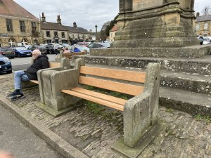 Seats around Feversham Monument 2024 after restoration by Helmsley joiner Philip Pearce.